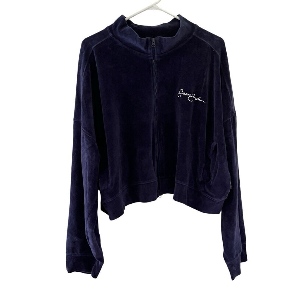 Sean John Missguided‎ Women Lounge Track Jacket Pullover Top Blue Velour Size 20